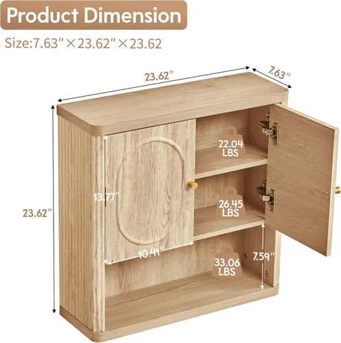 Miniatura 2 de Armario de almacenamiento de pared para baño, botiquín acanalado con puertas, armario montado en la pared con estante ajustable, gabinetes