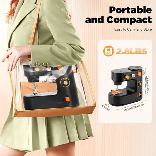 Miniatura 7 de Máquina de coser portátil, mini máquina de coser de 2 velocidades, kit de costura seguro y máquina de coser pequeña fácil de usar con luz LED, pedal