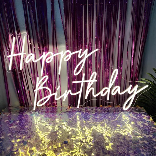 Miniatura 4 de Letrero de neón de feliz cumpleaños, para decoración de pared, para pared de dormitorio con interruptor regulable para cualquier edad habitación