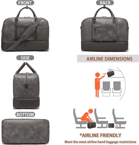 Miniatura 8 de Wogarl Bolsa de fin de semana para mujeres y hombres, bolsa grande de viaje, Gris, Moda