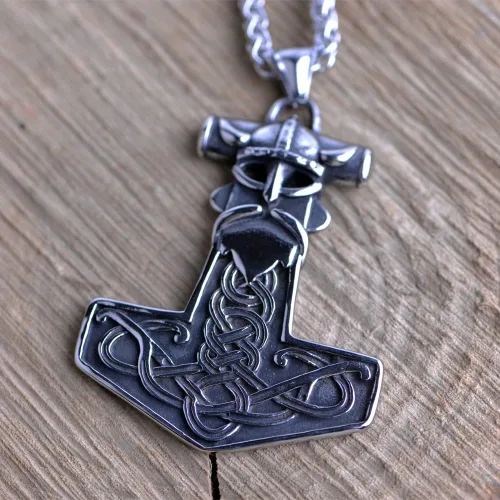 Miniatura 5 de LANGHONG Collar de martillo de Thor vikingo nórdico Mjolnir para hombre, joyería de talismán