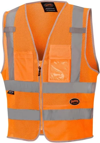 Pioneer Chaleco de seguridad de alta visibilidad para hombres y mujeres - Malla reflectante y refrescante - 8 bolsillos - Clase 2 - Construcción,