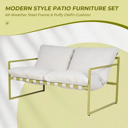 Miniatura 3 de Grand patio Juego de muebles de exterior de 4 piezas, muebles modernos de patio con cojines suaves, pequeño sofá de metal con mesa de café, juego