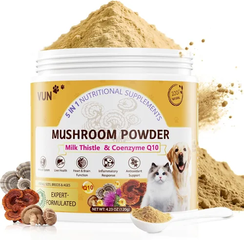 VUN Turkey Tail Mushroom for Dogs, Mushroom Powder for Dogs & Cats Lipoma for Immune,Heart,Liver,Antioxidant Daily Wellness Supplement with Reishi &