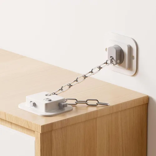 YEYA Anclaje de pared para muebles antipunta, sin taladro, con fuerte respaldo adhesivo 3M, correas de cable de acero ajustables de 10 pulgadas para