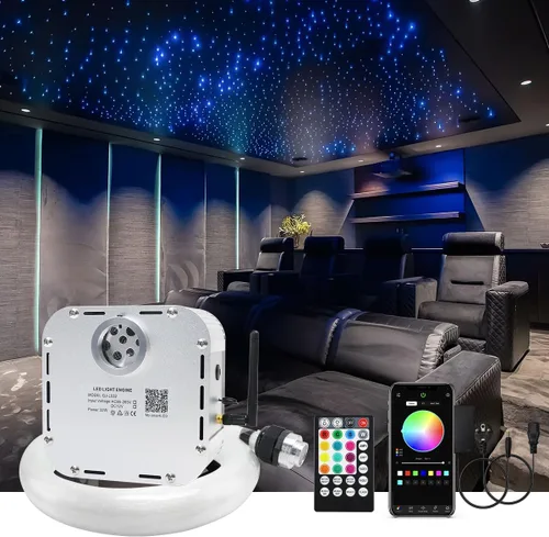 Miniatura 11 de Kit de luces de fibra óptica de alta luminosidad AMKI Twinkle de 32 W, 1000 piezas, para techo estrellado, 0.076 cm 5 m de fibra óptica, RGBW