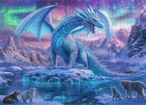 Rompecabezas de dragón Aurora de 1000 piezas para adultos, azul vibrante y morado, rompecabezas grande y desafiante para la familia, juego