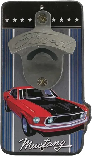 Abridor de botellas de pared Ford Mustang, abrebotellas vintage para Ford Mustang hecho con madera y metal fundido, gran idea de regalo Azul