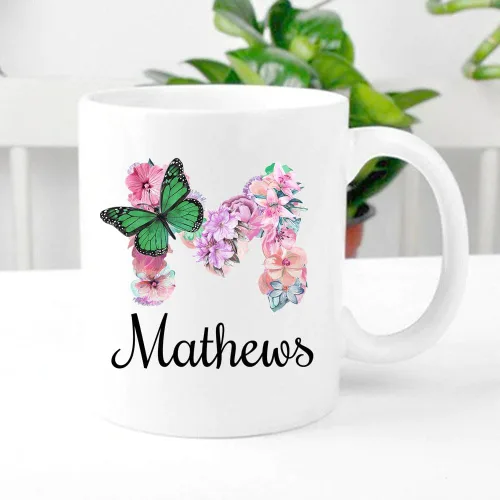 Miniatura 4 de Taza personalizada con nombre y alfabeto floral, taza personalizada con nombre e inicial, taza con nombre, regalo para mamá, hermana, niñas, tazas
