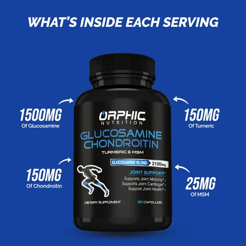 Miniatura 3 de ORPHIC NUTRITION Glucosamina condroiting MSM 2100 mg (90 cápsulas) - Suplemento de apoyo articular para hombres y mujeres* - Apoya el cartílago