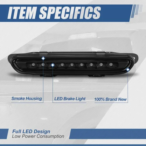 Miniatura 2 de Auto Dynasty Luz de freno trasera completa LED de montaje alto en el centro 3ª tercera luz de cola Compatible con Charger 2006-2010, carcasa negra