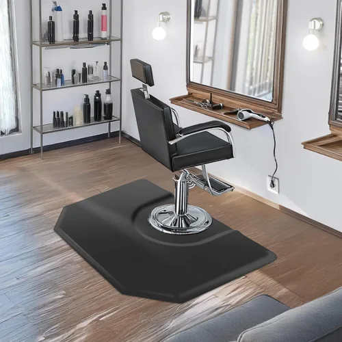Miniatura 7 de Saloniture Alfombrilla antifatiga para silla de salón y barbería de 5 x 4 pies, hexagonal negro, 1 pulgada de grosor