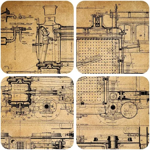 Miniatura 2 de Meishe Art Póster vintage, diseño mecánico de tren antiguo, dibujo estructural, ilustración que muestra la estructura básica, diagrama esquemático