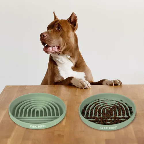 Miniatura 6 de RICHIE Tazones de alimentación lenta para perros con ventosas, cuenco de silicona para comer lentamente, diseño antideslizante para mascotas de Verde