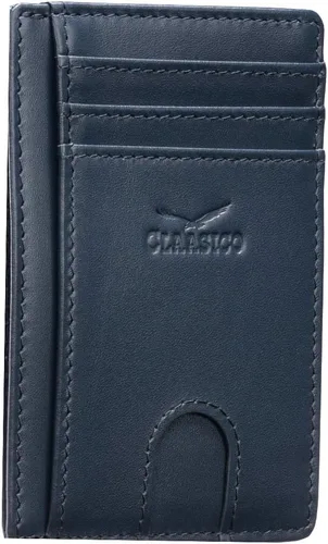 Miniatura 12 de Claasico Billetera pequeña de bolsillo frontal para hombre con bloqueo RFID, de cuero genuino, tarjetero