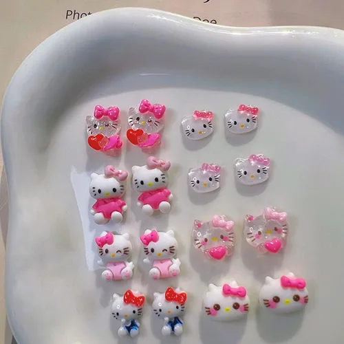 Miniatura 6 de 40 piezas de bonitos dijes de uñas de gato de dibujos animados 3D Kawaii con diseño de gato, gemas y diamantes de imitación, joyas de uñas para uñas