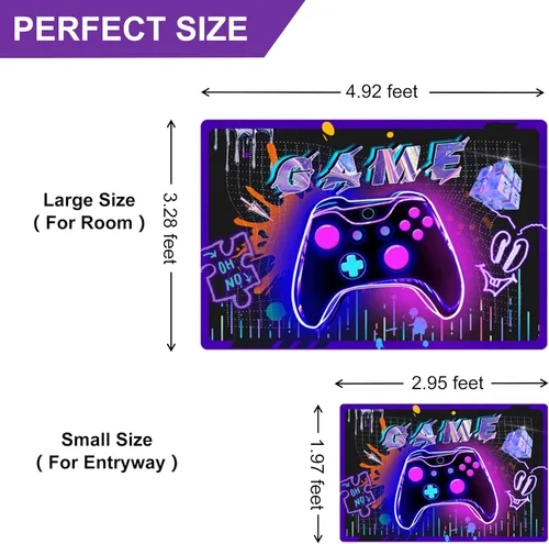 Alfombra de Juegos: Alfombra Gamer para Habitación de Niños, 35"x24" Pequeña Alfombra Colorida de Videojuegos con Controlador para Entrada de Sala