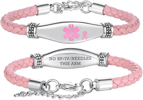 Miniatura 73 de LinnaLove Pulseras de alerta médica para mujeres, hermosas pulseras de cuero femenino para identificación médica con grabado gratuito