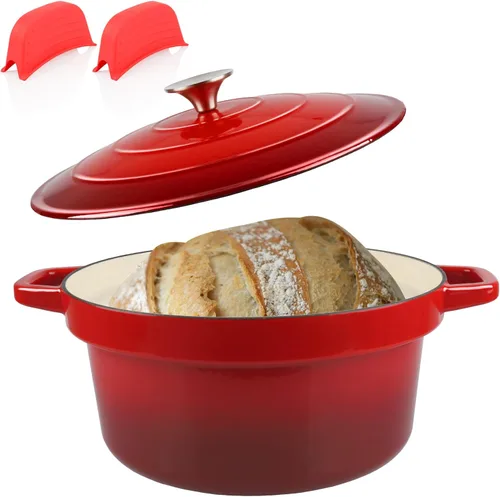 CUKOR Olla de horno holandés de 7 cuartos de galón con tapa, hornos holandeses de cerámica para hornear pan de masa madre, olla de hierro fundido