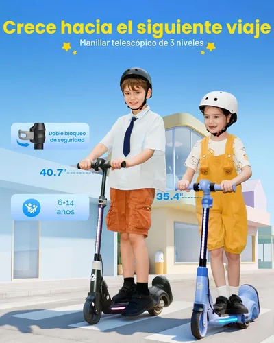 Miniatura 6 de ECOROAD Scooter eléctrico 2 en 1 para niños EK8, motor de 200 W y rango de 9 millas, hasta 10 MPH, sistema de freno doble, música Bluetooth y altura