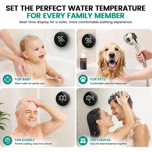 Miniatura 3 de Longriver MX08 Monitor de temperatura de ducha inalámbrico, termómetro de ducha para cabezales y sistemas Sensor hidroalimentado, pantalla