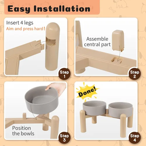 Miniatura 3 de Juego de cuencos elevados de cerámica para perros, platos dobles resistentes con soporte antideslizante, cuencos elevados para alimentos y agua