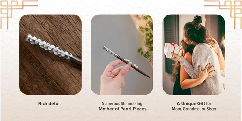 Miniatura 5 de Palillos de madera para el cabello, cabeza de incrustación superior con nácar a mano, palillos decorativos únicos de madera, palillos de pelo