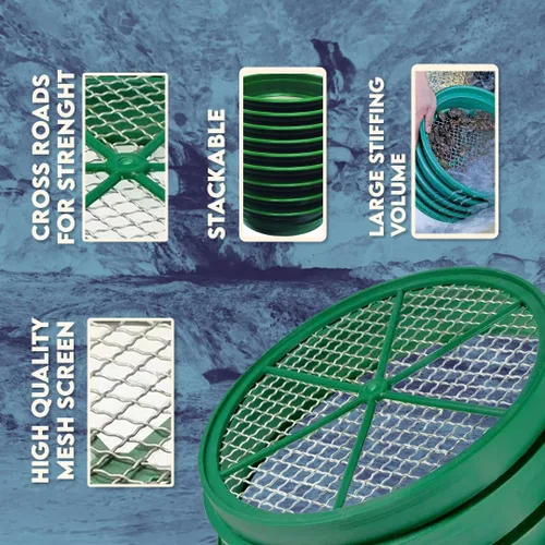 Miniatura 2 de SE Bandeja Clasificadora Apilable para Prospección de Oro de 13.25 Pulgadas de Ancho - Tamiz con Malla de Acero Inoxidable de 1/100 Pulgadas, Verde
