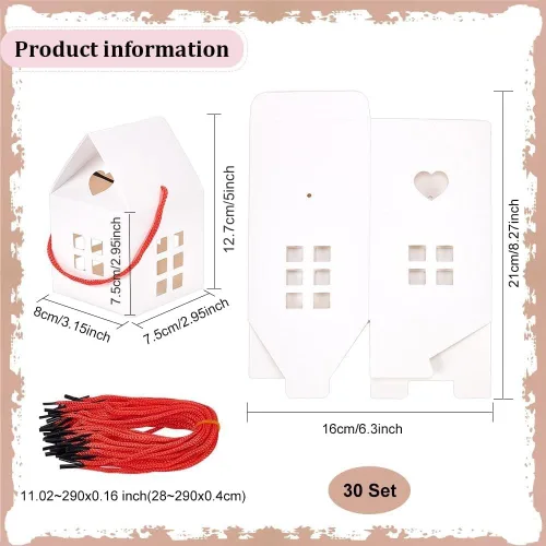 Miniatura 2 de BENECREAT 30 Cajas de Regalo en Forma de Casa, 3 x 3 x 5 pulgadas, Caja de Dulces de Papel Blanco, Bolsas de Cartón para Golosinas para Boda, Baby