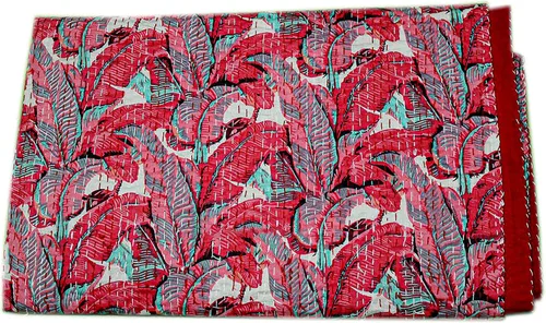 Miniatura 18 de Manta Kantha de retazos bohemios, manta de cama bohemia tamaño King, colcha Kantha con estampado de frutas, funda de cama Kantha hecha a mano Beige