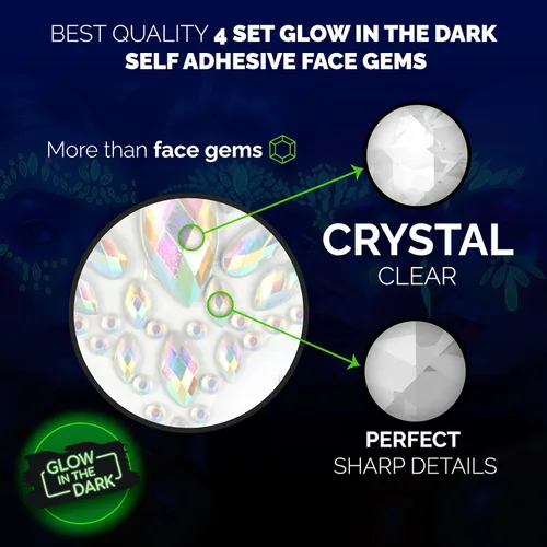 Miniatura 34 de 32 piezas de gemas faciales (diseños aleatorios) autoadhesivas con purpurina para tatuaje, gemas para festivales, fiestas rave, maquillaje corporal