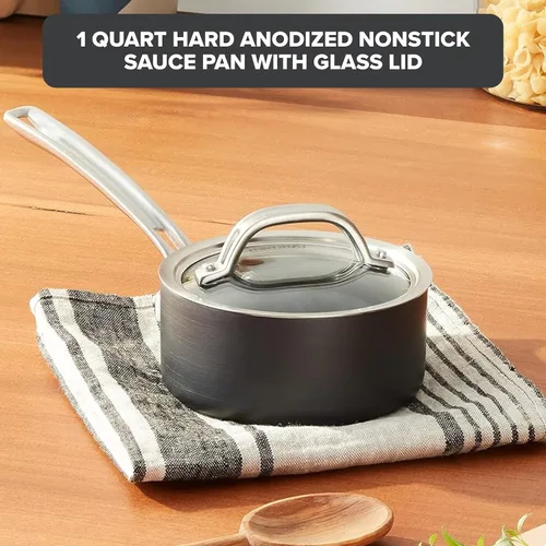 Miniatura 2 de Viking Sartén antiadherente con tapa de vidrio, cacerola antiadherente anodizada dura de 1 cuarto de galón, apta para lavavajillas y horno, lista