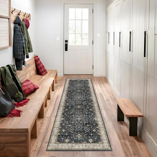 Miniatura 246 de Alfombra Boho Negra para Sala de Estar - Alfombra de Área Lavable de 10x14 Pies, Alfombras de Comedor para Debajo de la Mesa, Alfombra Suave de Pelo