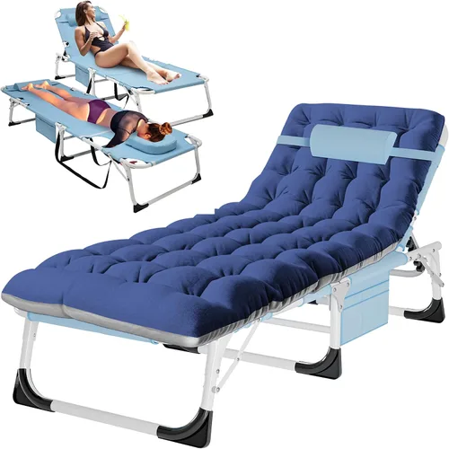 Miniatura 21 de H&ZT Silla de salón plegable con abertura para la cara – Silla reclinable ajustable para bronceado al aire libre con colchón, silla de sol
