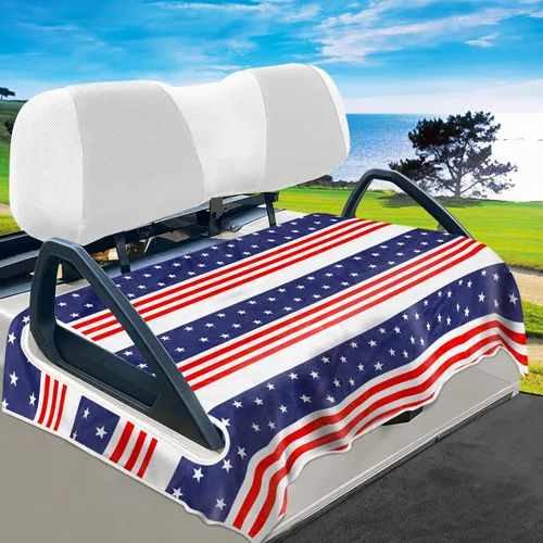 Miniatura 10 de YOKYHOM Fundas de asiento de carrito de golf con bandera estadounidense para 2/4 plazas, manta patriótica de Estados Unidos mantiene los asientos