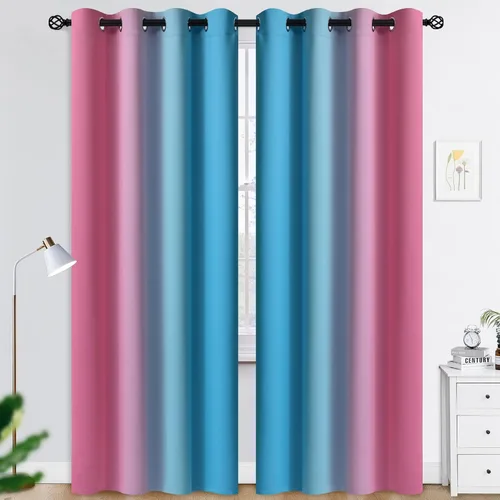 Miniatura 20 de COSVIYA Cortinas 100% Opacas Azul Degradado con Lazos Ajustables para Cocina Aislamiento Térmico Oscurecimiento de Habitación Cenefa con Bolsillo