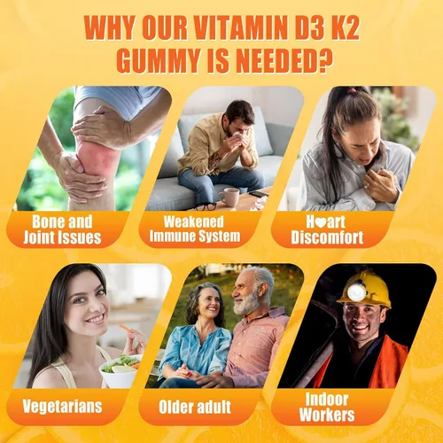Miniatura 7 de Gomitas de vitamina D3 K2 5000IU / 10,000 UI con omega-3 250 mg+K2 (MK-7) 100 mcg -5 veces absorción que D3K2 estándar, con vitamina C, zinc y 5