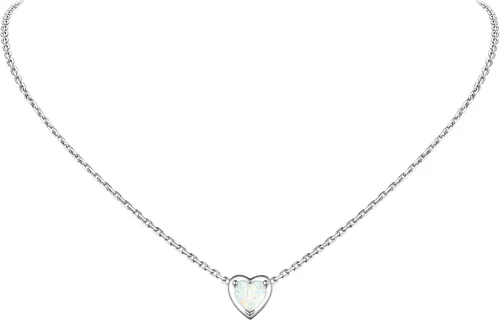 Suplight Delicado collar de plata de ley 925 con piedra natal de cristal de corazón, aretes minimalistas de piedra natal para mujer (con caja de