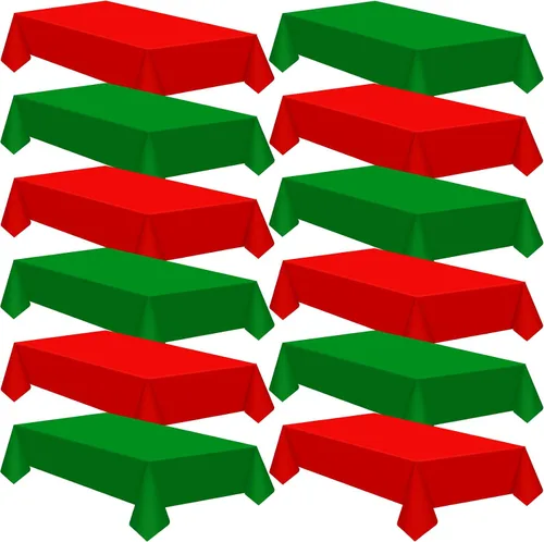 Miniatura 11 de Patelai 6 manteles de Navidad de 60 x 102 pulgadas, desechables, de plástico, para mesas rectangulares, color rojo, verde y blanco