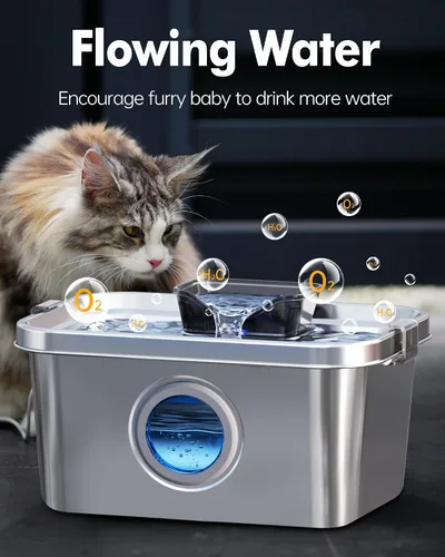 Miniatura 7 de Fuente de agua para perros de 2 galones, fuente de agua de acero inoxidable para perros grandes, múltiples gatos, fuente de agua para mascotas