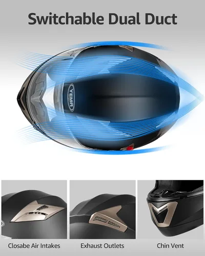Miniatura 4 de Motorcycle Full Face Helmet DOT Approved - YEMA Helmet YM-829 Motorbike Moped Street Bike Racing Casco Moto Helmet with Sun Visor for Adult,Youth