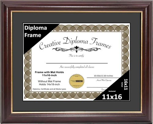 Miniatura 20 de Creative Picture Frames Marco para Diploma de Caoba con Borde Dorado de 12x16 pulgadas con Vidrio y Paspartú Negro y Colgadores de Pared Instalados