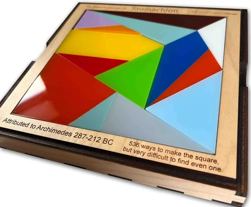 Miniatura 3 de Creative Crafthouse - Rompecabezas de estomacón para adultos, Arquímedes Acrylic tiles in a solid wood frame and tray. Rebuild the 7.5 inch square