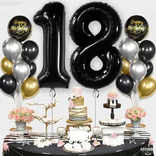 Miniatura 9 de KatchOn, Globo negro del número 18, gigante, 40 pulgadas, globo 18 para decoraciones de cumpleaños de 18 años para niños y niñas, decoraciones