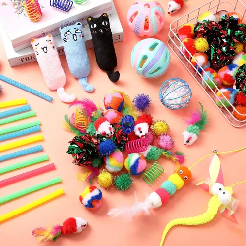 Miniatura 4 de Shappy 150 juguetes para gatos de interior a granel, paquete de juguetes para gatitos, variedad de regalo interactivo, incluyendo ratones, bolas