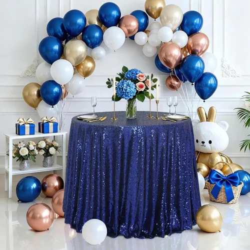 Miniatura 40 de Eternal Beauty Mantel de lentejuelas doradas de 120 pulgadas, mantel redondo brillante con purpurina para decoración de bodas, fiestas de cumpleaños