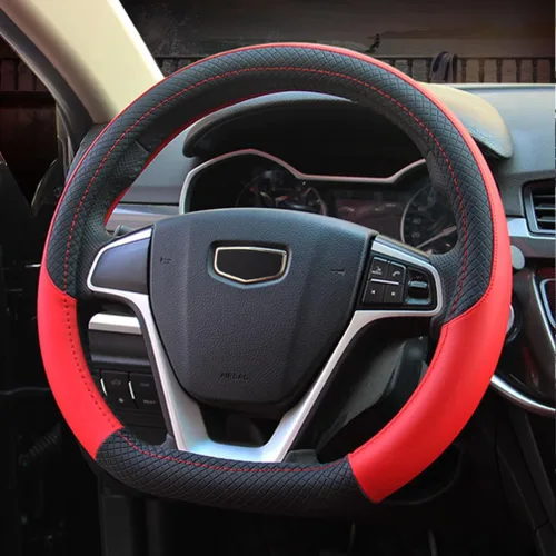 Miniatura 11 de Pahajim Funda para volante de automóvil con parte inferior plana, en forma de D, de piel sintética, antideslizante, de 14.5-15 pulgadas
