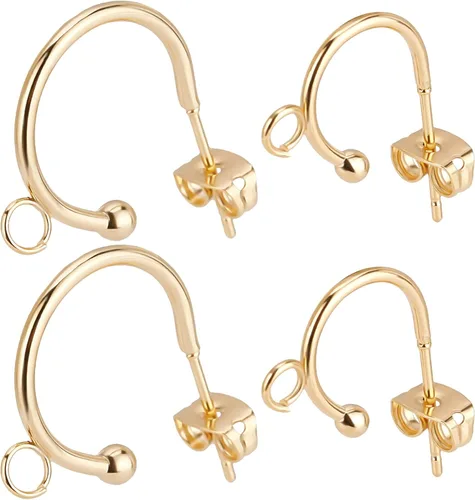 Beebeecraft 20 aretes de aro de 2 tamaños chapados en oro de 24 quilates de acero inoxidable con lazo y tuercas de oreja para mujer, joyería de