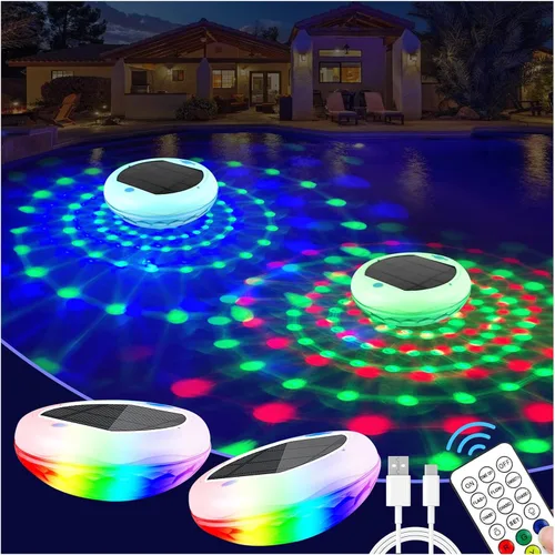 Miniatura 8 de TEPENAR Luces flotantes solares y recargables 2 en 1: luces de piscina de 6.7 "que flotan 6 modos dinámicos con control remoto IP68 impermeable