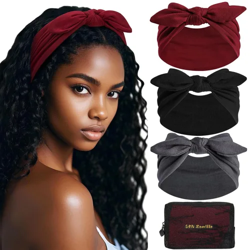 Miniatura 12 de S&N Remille Diademas anchas para mujer, banda para el cabello grande, diadema elástica antideslizante, accesorios con nudos torcidos, accesorios